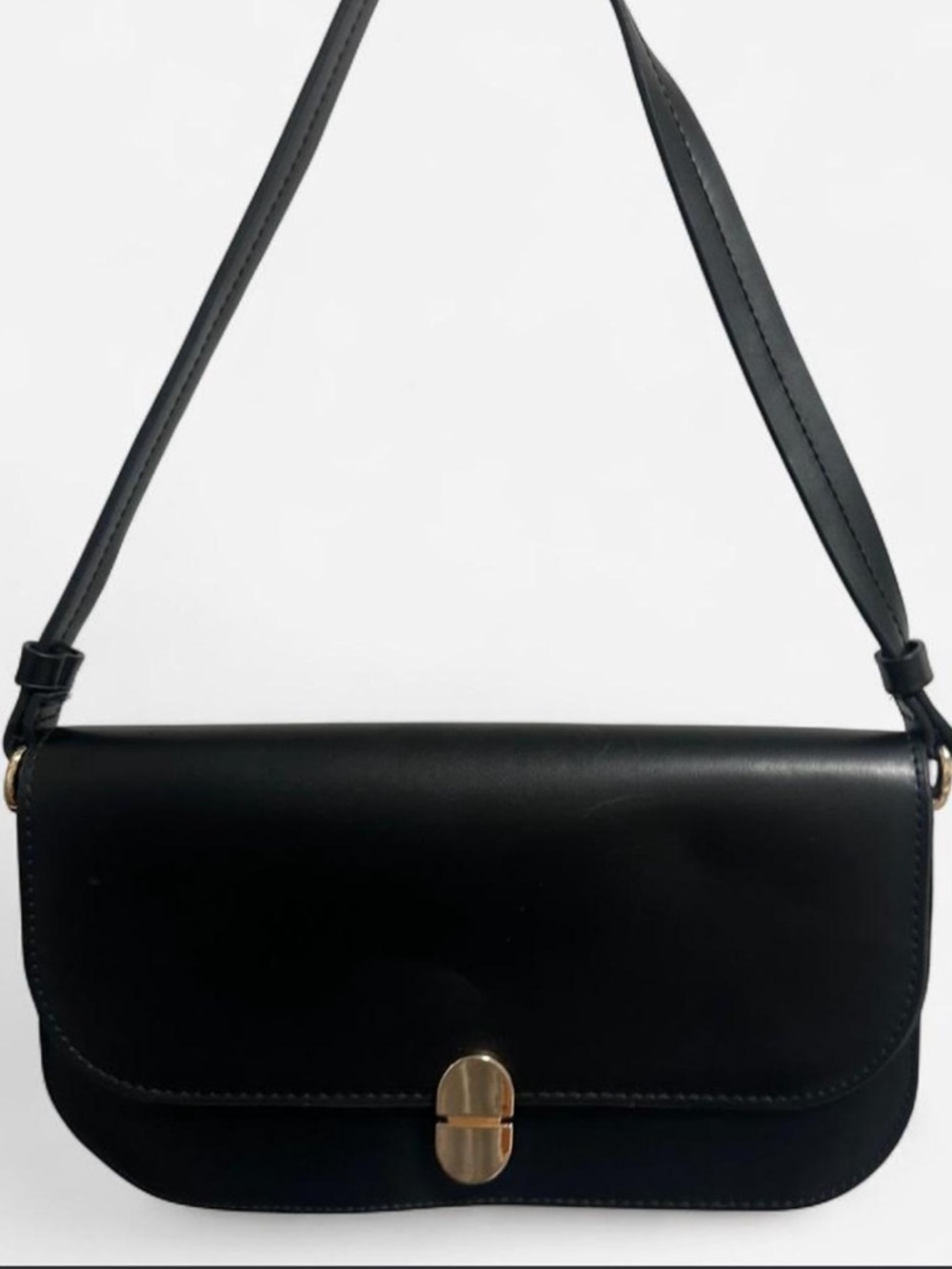 Primark Black Shoulder Bag Minimal Gold Clasp Baguette Style